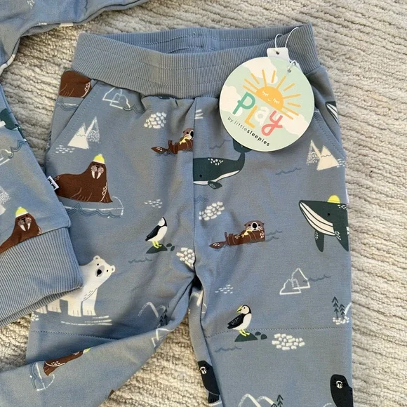 Little Sleepies Blue Animal Print Kids Matching Set - Picture 2 of 4